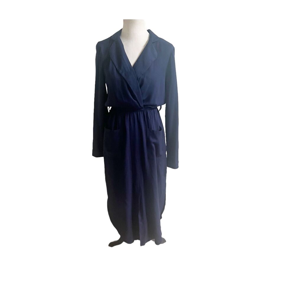 Venus Navy Blue Midi Shirt Dress Womens Size Small Long Sleeve Side Slits